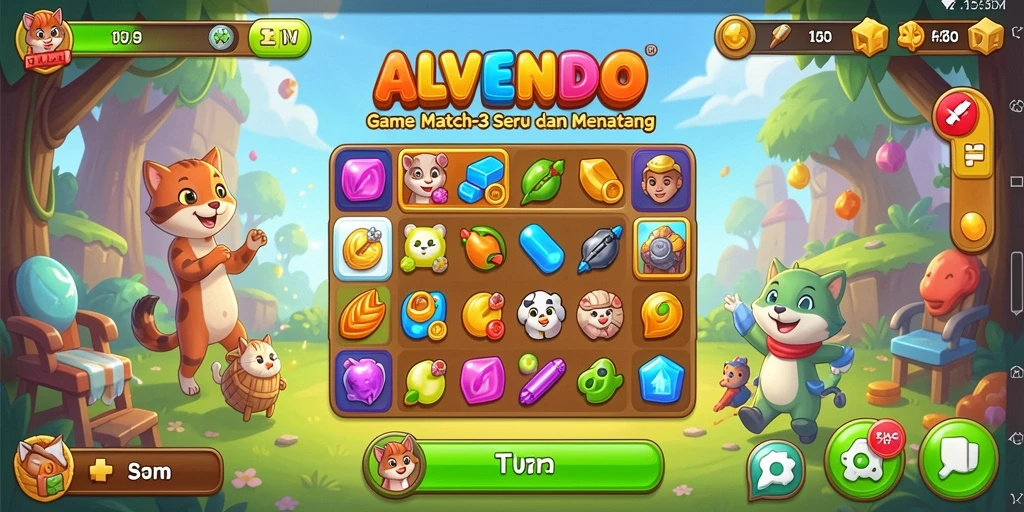 Tampilan gameplay seru dari ALVENDO, game Match-3 yang menantang.