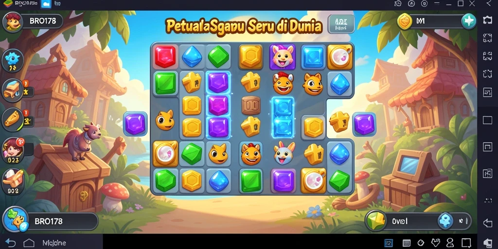 Screenshot menunjukkan gameplay seru dari BRO178 di dunia Match-3.
