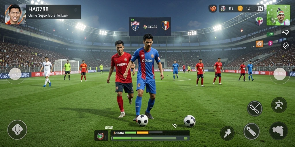 Screenshot dari gameplay HAO788 menunjukkan momen seru pertandingan sepak bola.