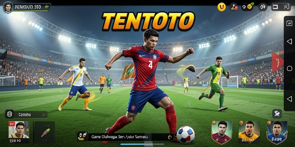 Screenshot TENTOTO menampilkan gameplay olahraga yang mendebarkan.